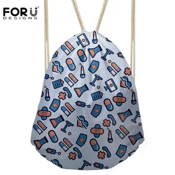 

FORUDESIGNS Women Drawstring Bags Cartoon Cute Nurse Small Backpack for Girls Teenager Casual Rucksack Drawstring Storage Bags