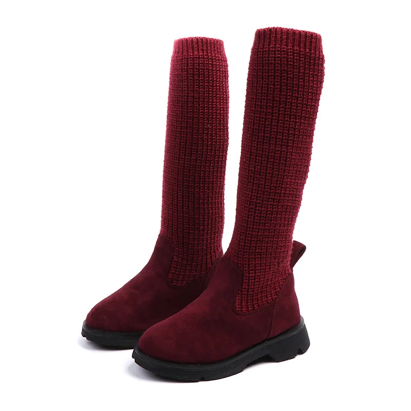 

Big Girl Shoes 2018 Autumn Boots Princess Party Wedding Shoes Socks Long Boots for Girls High Quality Red Soft Flat Shoes