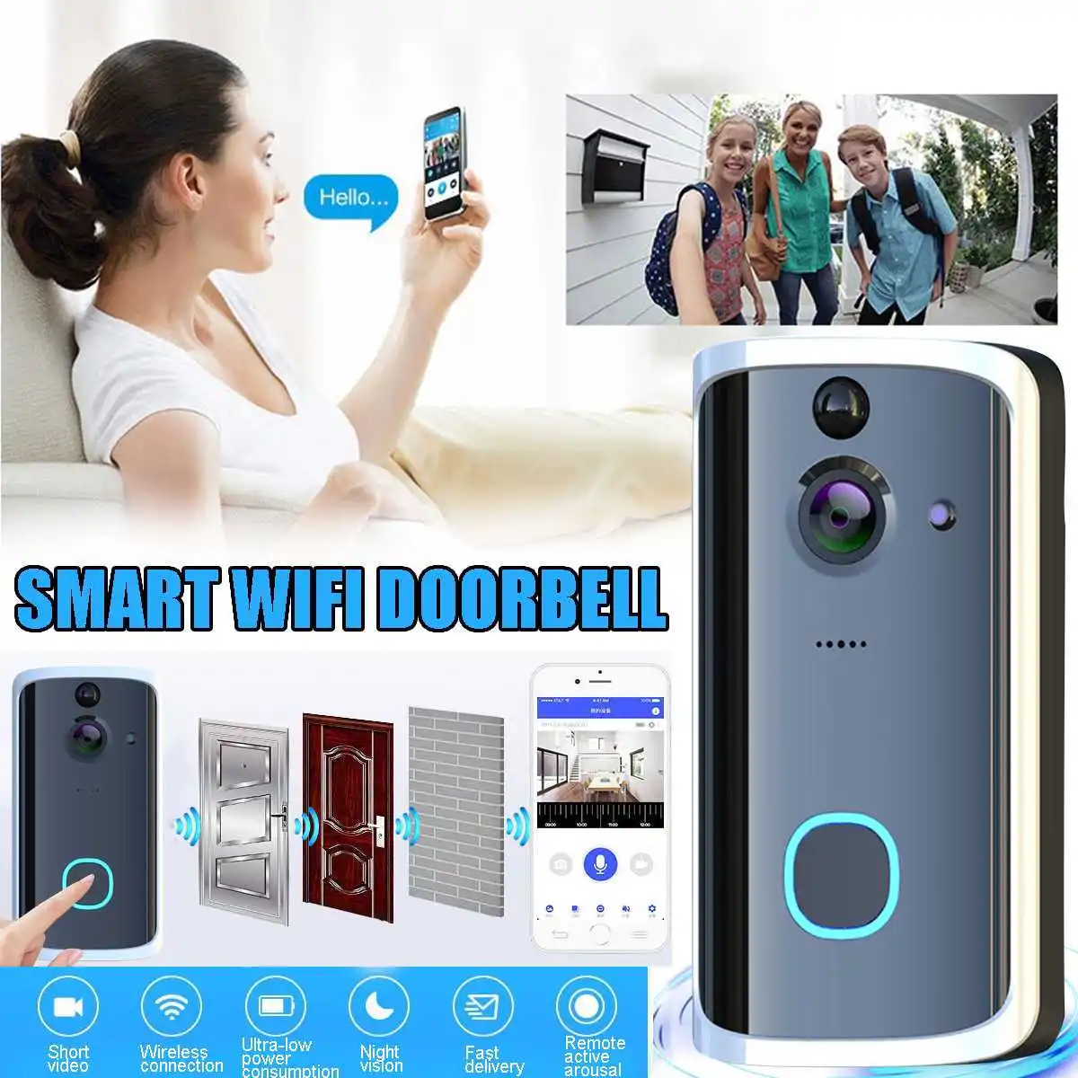 

Smart WiFi Video Doorbell Camera Intercom Visual Video Door Phone Camera Record Picture Video APP Wireless Security Rainproof