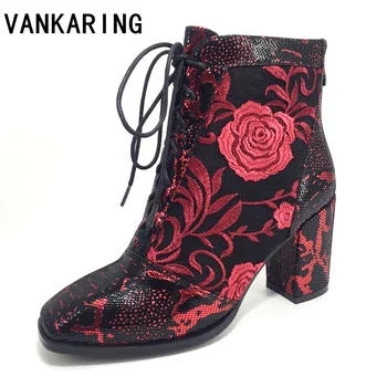 

autumn winter women shoes fashion embroidery leather lace ankle boots for women ladies party wedding shoes platform botas mujer