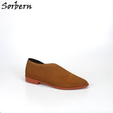 Sorben/коричневые туфли на плоской подошве с острым носком и боковой открытым носком женские слипоны на низком каблуке 2 см; женские лоферы из натуральной кожи на плоской подошве; большие размеры 43