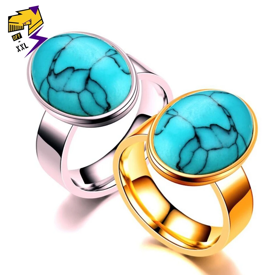 

Bohemia Women Blue Opal Rings Silver Gold Color Stainless Oval Green Stone Retro Boho Bands Ring for Female Male Fashion Jewelry