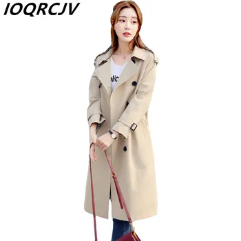 

Spring 2019 New Long Trench Coat Women Casual Long Khaki Double-Breasted Long-Sleeve Pocket Straight Windbreaker Female Overcoat