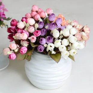 

1PC 15 head / bouquet small bud rose piece artificial flower silk rose DIY wedding home Christmas decoration flower rose gift