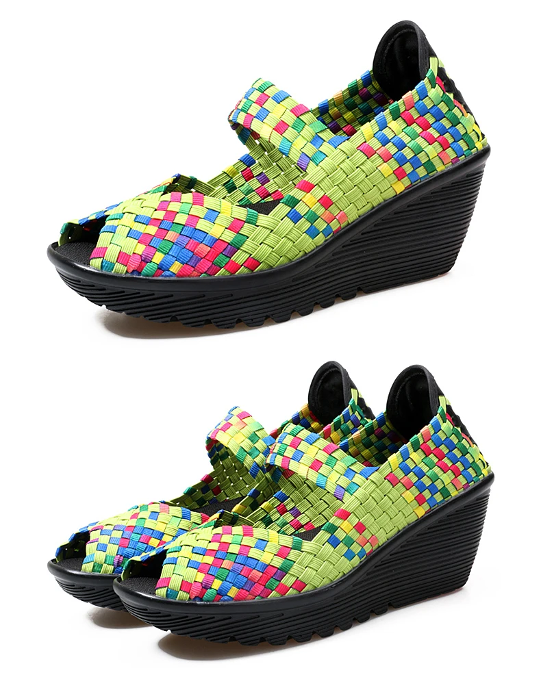 BeckyWalk/Женская тканая обувь на танкетке с открытым носком; летние женские босоножки на платформе; обувь из пластика; женские босоножки ручной работы; Mujer; WSH2899