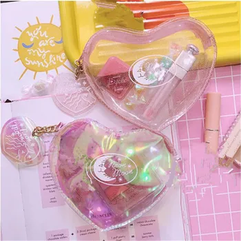 

PVC Transparent Mini Pink Laser Girl Cosmetic Bag Women Travel Make up Toiletry Pouch Female Makeup Organizer Case