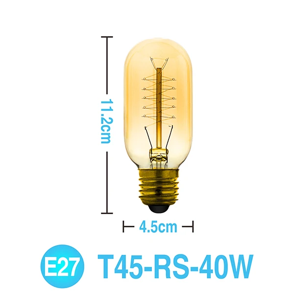 Ретро Edison led светильник лампочка E27 220 В 40 Вт ST64 G80 G95 T10 T45 T185 A110 A60 накаливания ампулы лампы Винтаж лампа накаливания Эдисона Светильник - Цвет: T45-rs