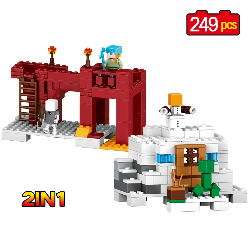

2 in 1 My World Building Blocks Sets LegoINGLYs Minecrafted My World Series Village Model Building Model Compatible for Children