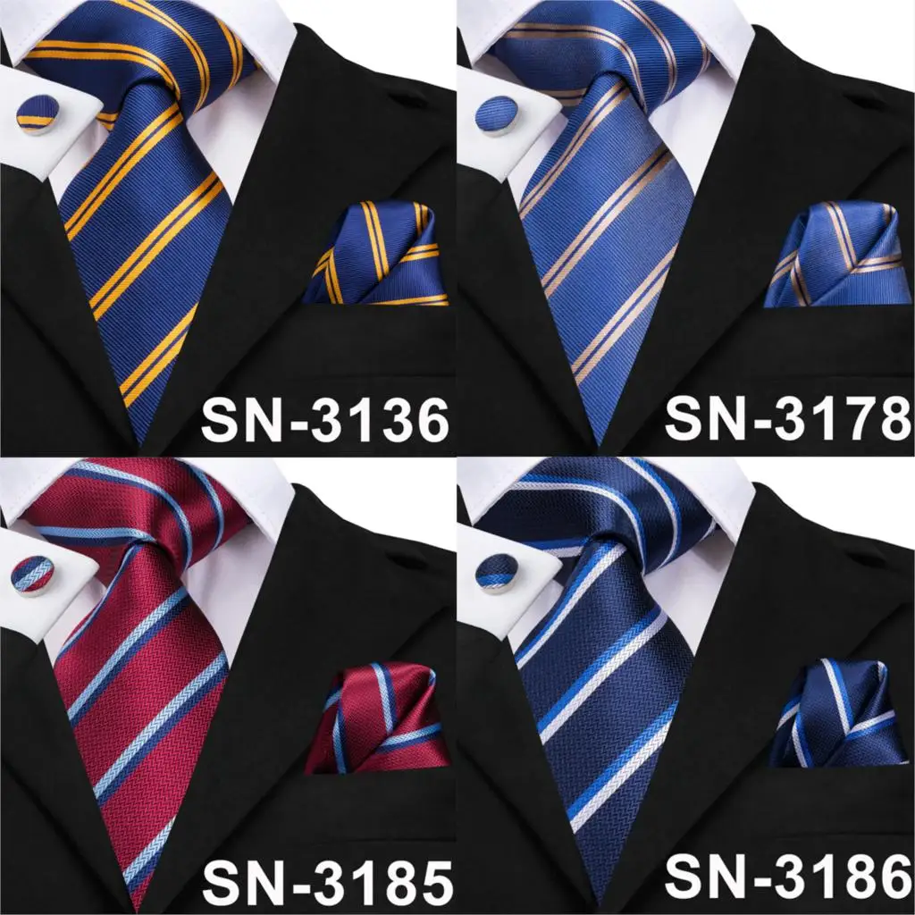 Hi Tie мужские шелковые галстуки зеленый/синий Hanky запонки в подарок полоску для