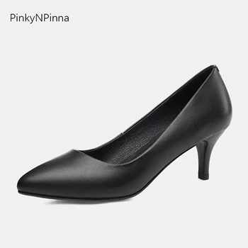 

shallow kitten heels slip on office lady pumps genuine cow leather nurse stewardess clerk secretary commuting dress shoes woman