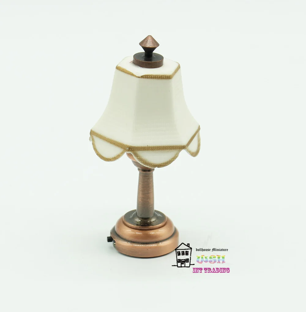 

2019 NEW 1:12 Dollhouse Miniature LED lamp 2.36" White lampshade European style desk lamp Doll Decoration Child Gift