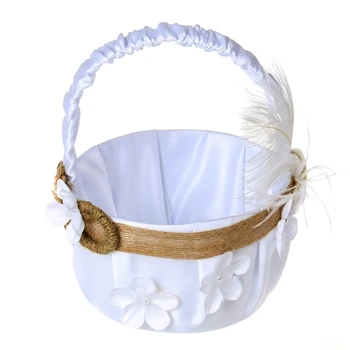 

Ring Bearer Pillow Bouquets Holder For Wedding Ceremony Party Decoration Wedding Use White Romantic Flower Basket