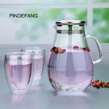 3in1 PINDEFANG 2.0L Eis Tee Krug + 2×350 ml Geschenkset Borosilikatglas Wasserflasche Moderne Drink Hause Saft Utensil