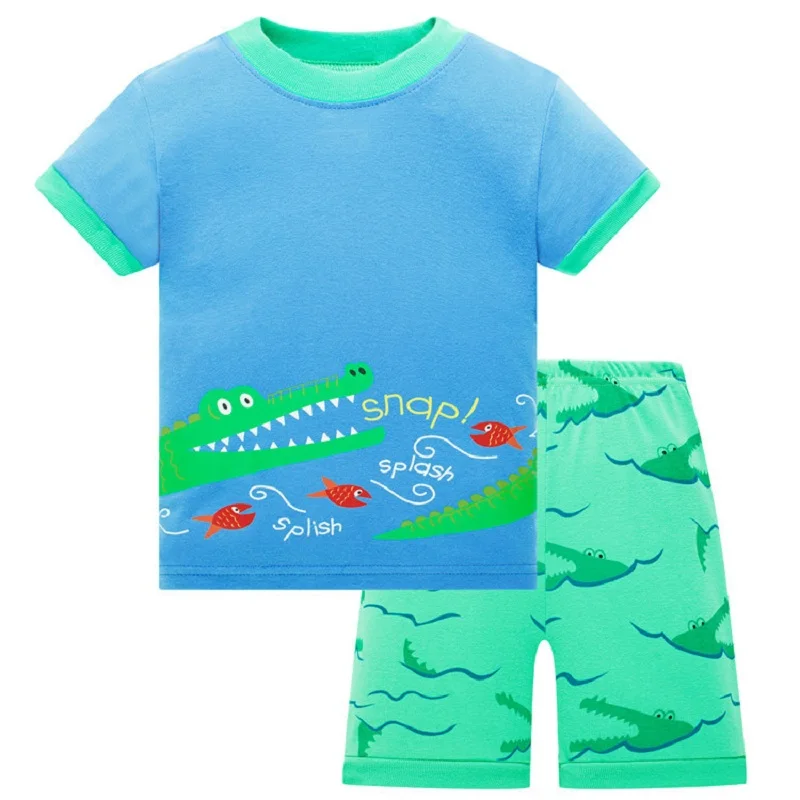 Retail! Brand Summer Kids Boys Whale Print Pajamas Short Sleeve Set Cartoon Pijamas Sleepwear Toddler Pyjamas Clothing - Цвет: 23