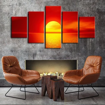 

5 Panels Red Sunset Seascape Group Painting Modern Canvas Wall Art for Living Room Wall Decor Landscape High Quality Picture