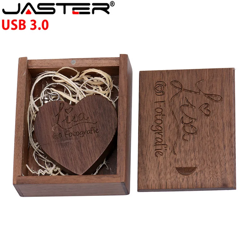 

JASTER USB 3.0 Wooden Heart USB Flash Drive Pendrive 128GB 64GB 32GB 16GB 8GB 4GB U Disk Memory Stick photography wedding gifts