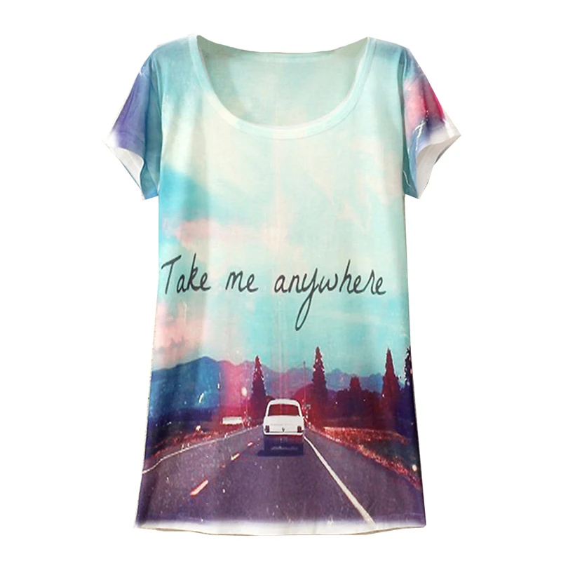 2017 New Fashion Vintage Spring Summer Animal Digital Printing Women's Short Sleeve T-shirt Cotton Blend Printed Tee T Shirts