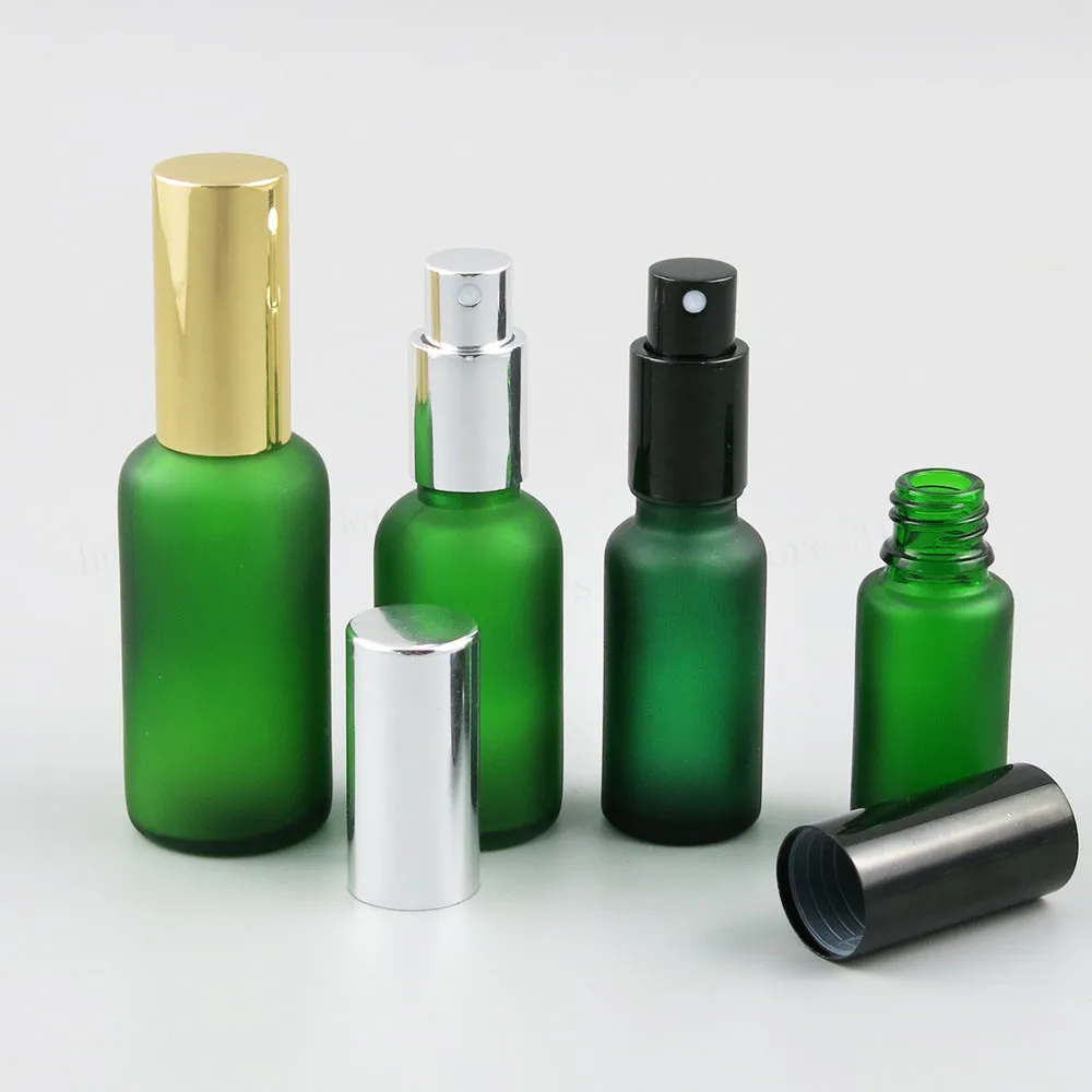 

200 x 100ml 50ml 30ml 20ml 15ml 10ml Refillable Frost Green glass perfume bottle 1oz 1/2oz 1/3oz Green Cosmetic Mist Sprayer