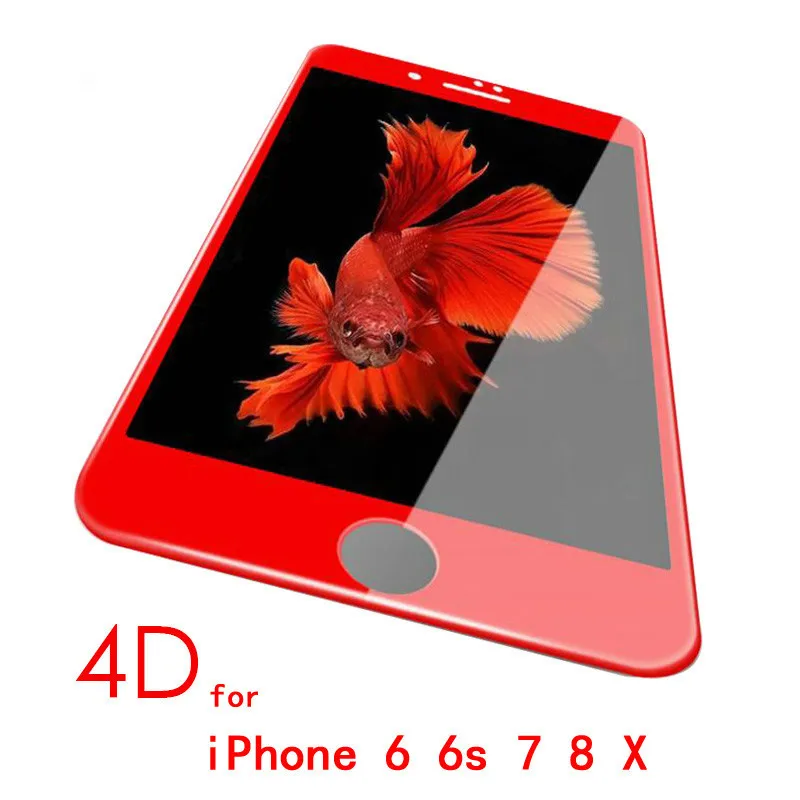 4D Защитная пленка для экрана для iphone 8 6, красное закаленное стекло для iphone 7, 7 Plus, 9 H, Защитная пленка для экрана для iphone x, 6s