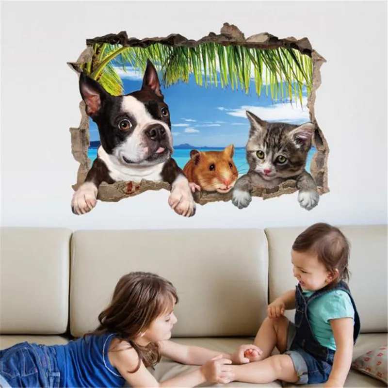 

3D Wall Stickers for Kids Rooms Waterproof Photo Wallpapers Wall Stickers for Living Room Home Decor 3D Nature Cat Animals Mural