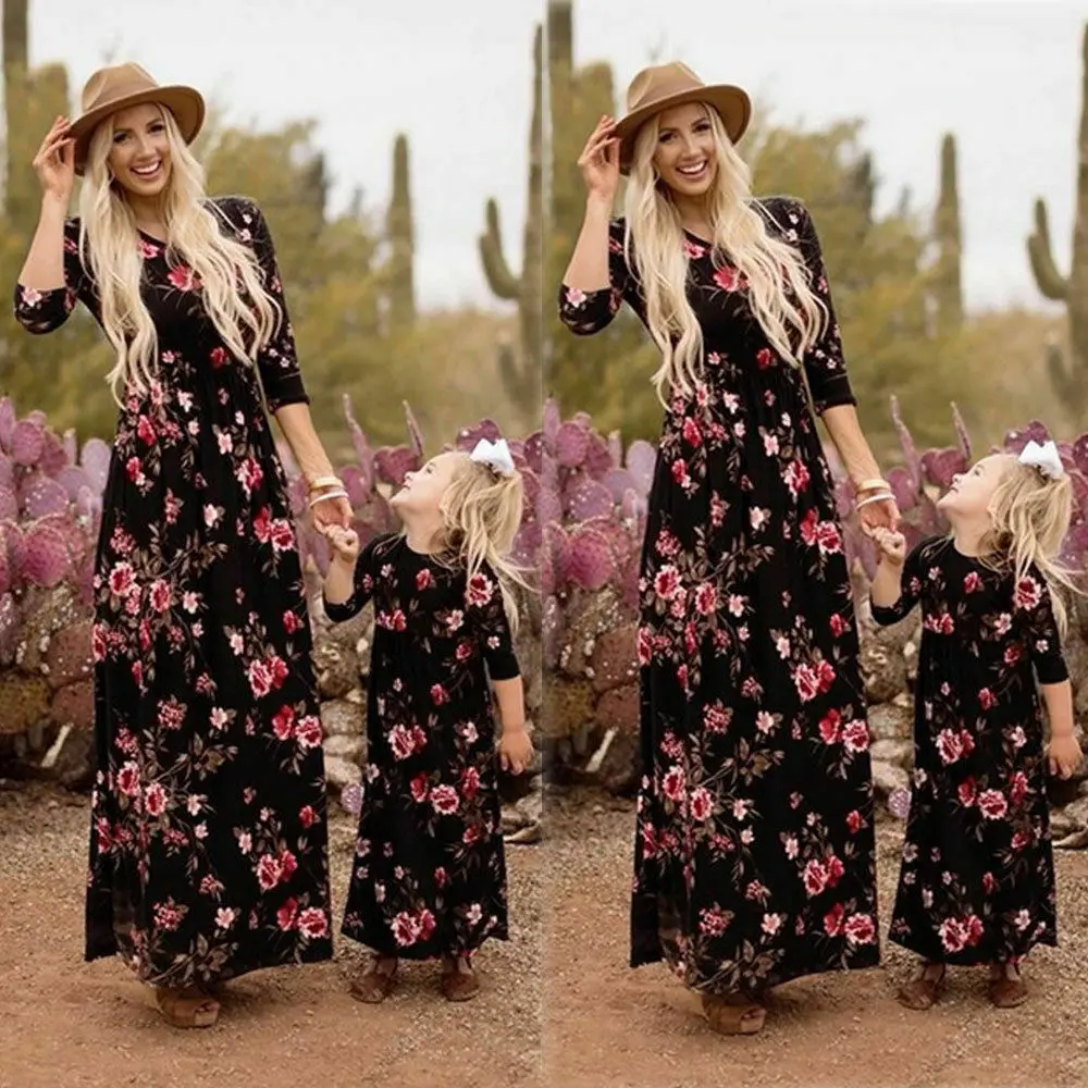 

IMCUTE Summer New Floral Family Matching Outfits Clothes Mom and Daughter Dress