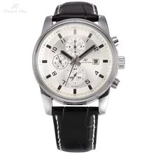 KS Navigator 6 Hands Auto Date Day Month Male Black Leather Band White Dial Wristwatch Men Automatic Mechanical Watches /KS178