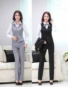 

Formal Pantsuits Uniform Style 2015 Spring Autumn Business Office Work Wear Suits With Vest And Pants Ladies Female Blazers Set