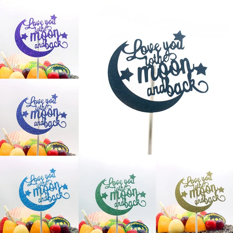 

Moon And Back Birthday Cake Topper Flags Glitter Gold Silver For Wedding Birthday Party Cake Baking Decor Flags