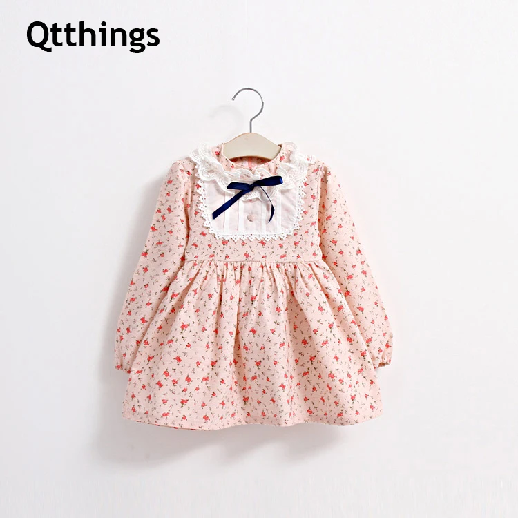 Vestido Infantil Floral Com Gola Peter Pan - Mangas Compridas Elegantes