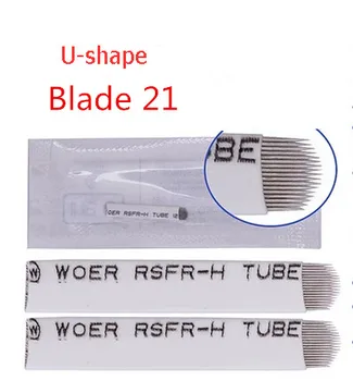 

Fresshipping 50Pcs/Lot U 21Pins Eyebrow Tattoo Blade For Permanent Makeup 3D Embroidery Microblading Needle