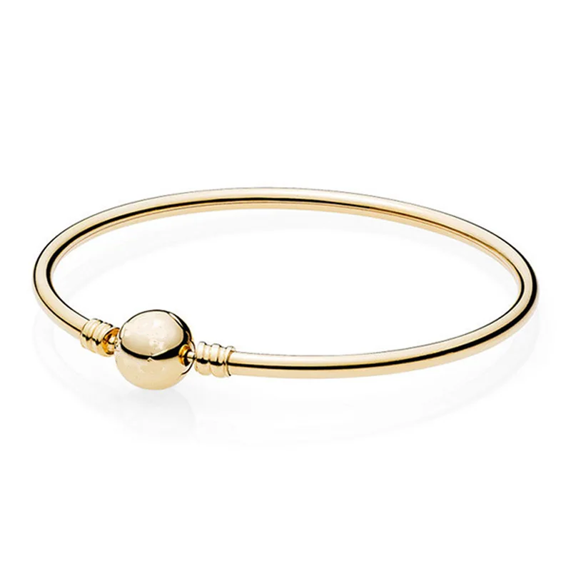 

New 925 Sterling Silver Bangle Gold Color Ball Clasp Clip Suitable Smooth Bracelet Bangle Fit Bead Charm DIY Pandora Jewelry