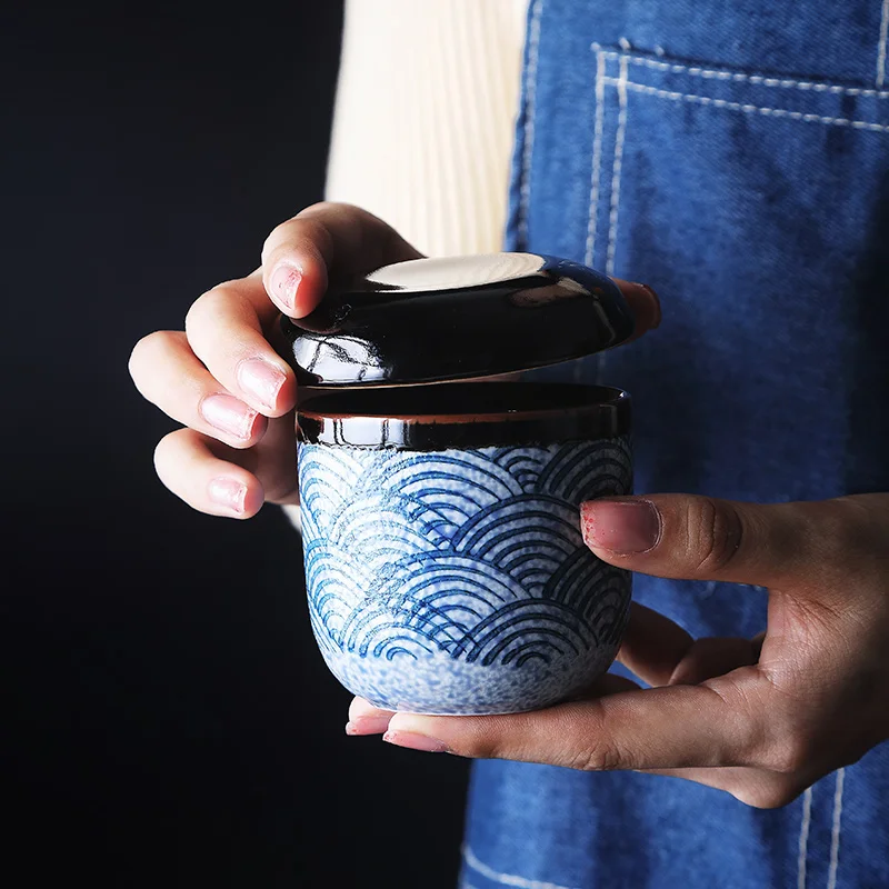 

NIMITIME Japanese Style Stew Pot Ceramic Steamed Egg Bowl Soup Home Commercial Bowl With Lid