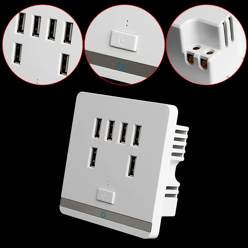 Настенное зарядное устройство USB 3.4A 6 портов настенное розетка панель
