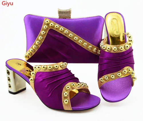 

doershow new Shoes and Bag Set African Sets2019 purple Color Italian Shoe Bag Set Decorated with Rhinestone High Quality!HVC1-30
