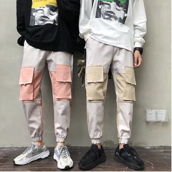 

Spring New Pants Men Fashion Contrast Color Stitching Casual Tooling Wind Pants Man Streetwear Trend Wild Hip Hop Loose Overalls