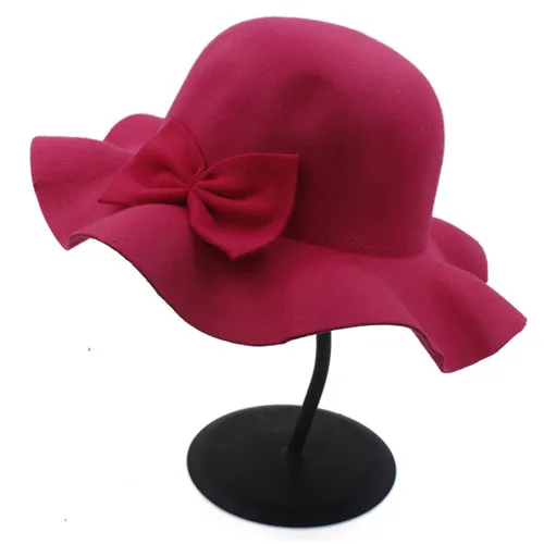 Модная осенне-зимняя шерстяная детская мягкая фетровая шляпа для девочек, фетровая Кепка-котелок, шляпа от солнца с цветочным принтом - Цвет: Rose red