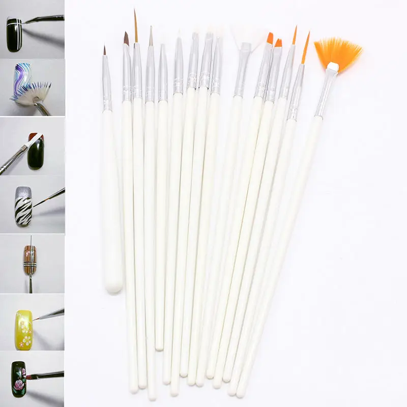 15pcs Nail Art Brush Design Painting Dotting Detailing Pen Brushes Bundle Tool Kit Set for False Nail Tips UV Nail Gel Polish