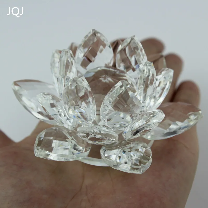 JQJ Crystal Glass Lotus Flower Figurine Craft 70mm Feng shui Home Decor