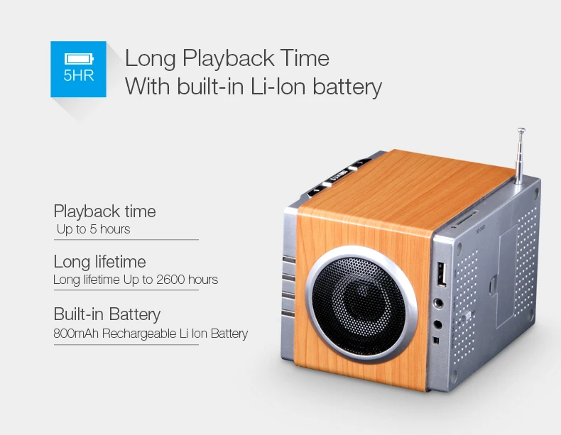 August MB300 Wooden Clock Radio with Built-in Battery