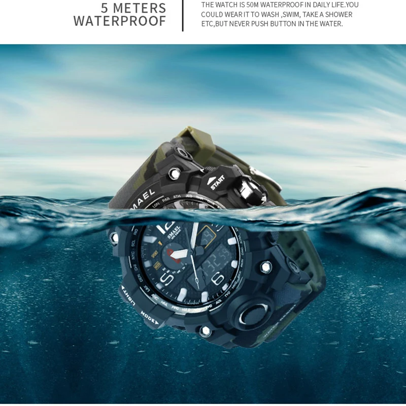 SMAEL Military Camouflage Watch Men Waterproof Sport Digital LED Watches Man 1545B Resistant Black