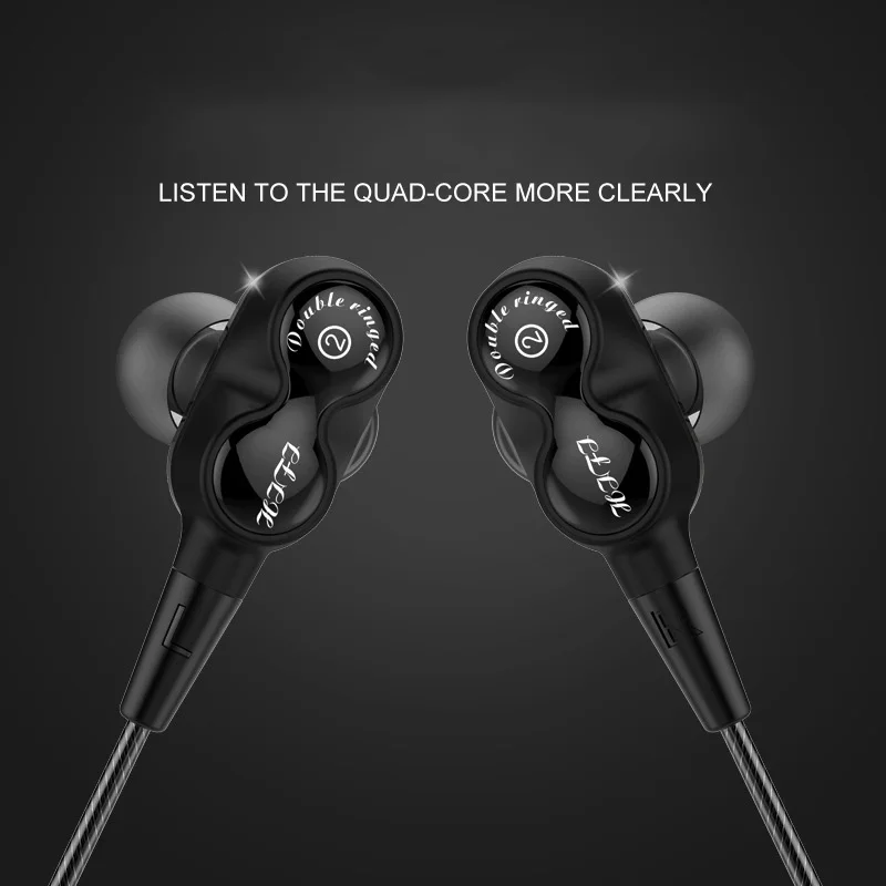 

Double dynamic wireless bluetooth earphone Quad core Dual drive heavy Bass inear stereo earbud phone Headset with Mic