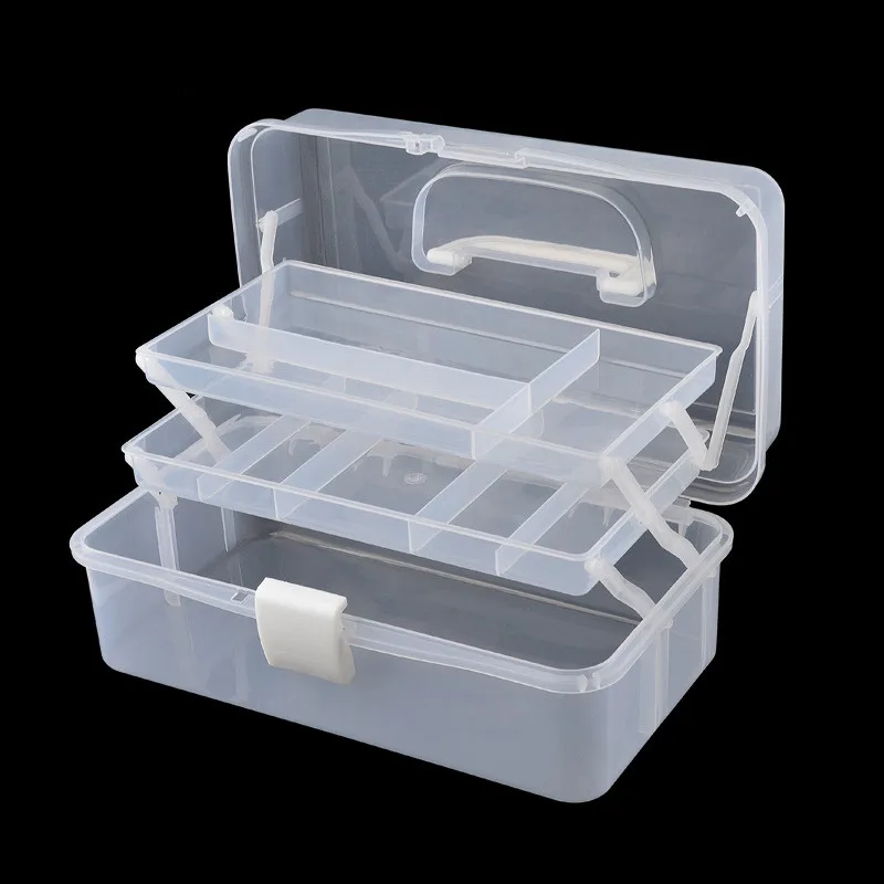 

Transparent Big Nail Art Box Plastic Hand-held Desktop Makeup Accessory Storage Boxes DIY Nail Jewelry Beads Home Organizers