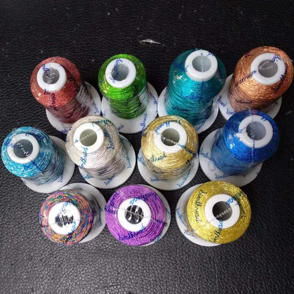 

Free shipping METALLIC MACHINE EMBROIDERY THREADS 500m/cone 11 different colors metallic thread for most embroidery machines