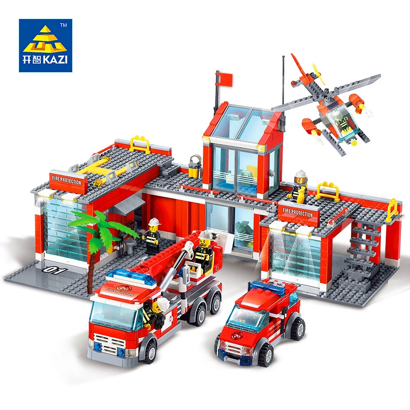 

KAZI 8051 Police Fire Station Helicopter Truck Building Blocks Sets Brick IN Playmobil Toys