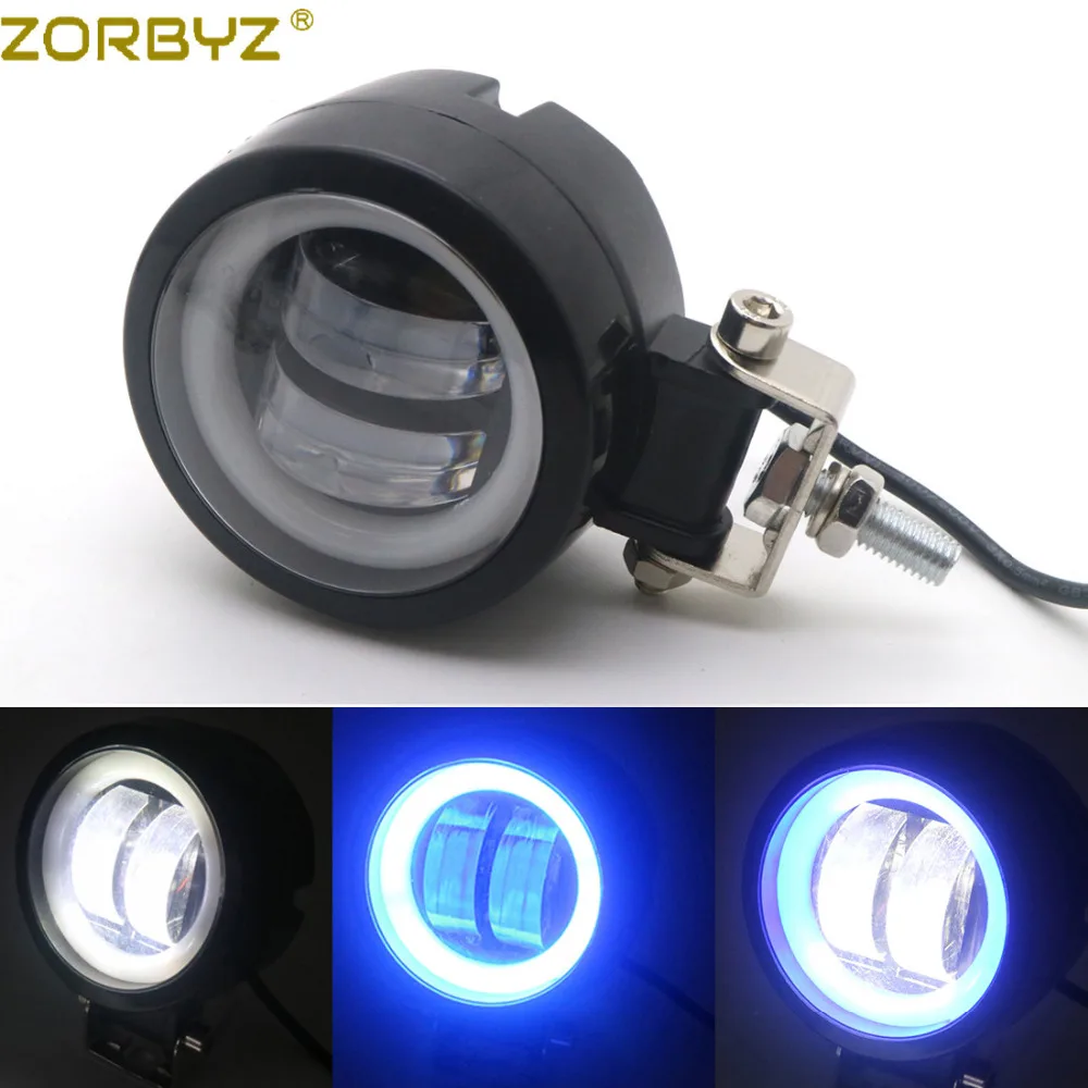 

ZORBYZ Motorcycle Black Round LED Passing Spot Fog Light With Angel Eye Halo Ring Light For Bobbers Choppers Custom