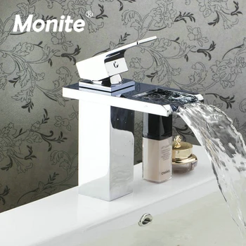

Monite Soild Brass Bathroom Waterfall Spout Chrome Brass Deck Mount 92428 Single Handle Sink Torneira Faucets Mixers & Taps