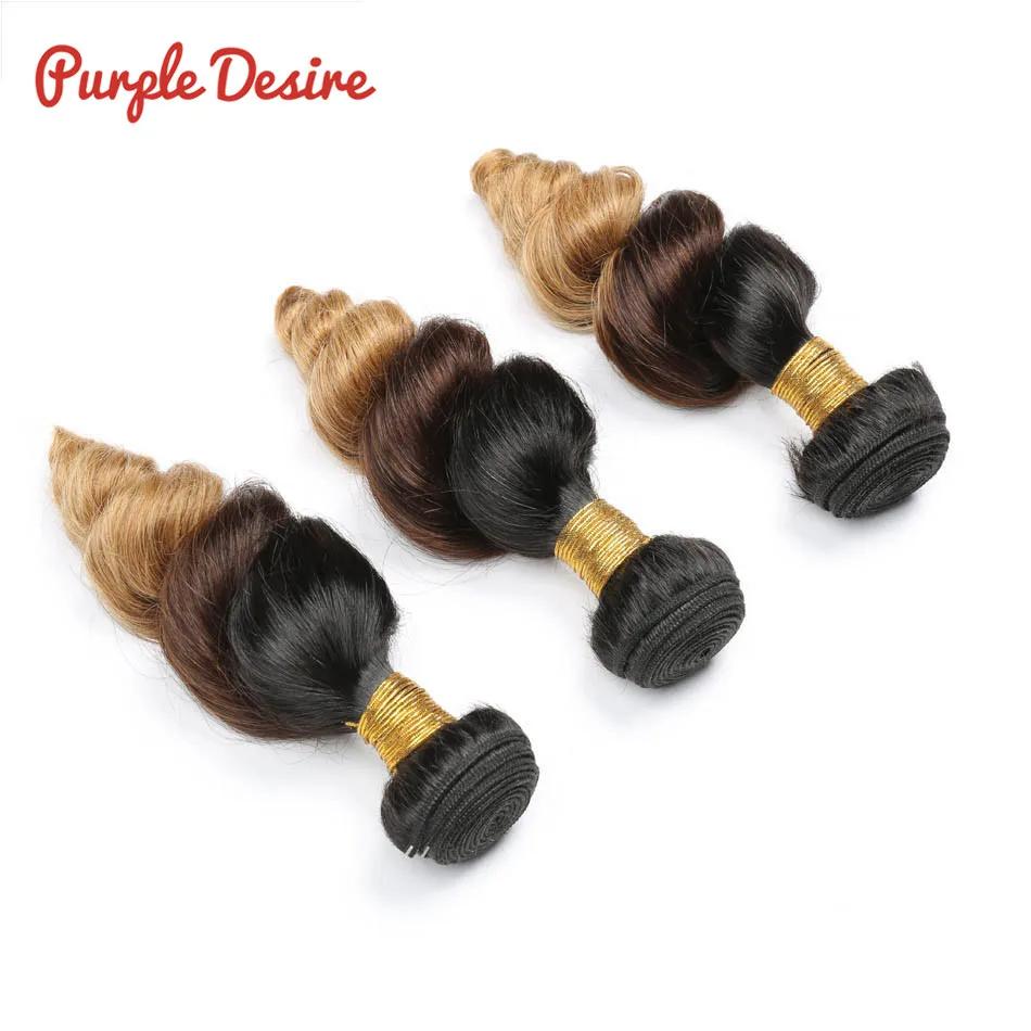 Black Brown Blonde Loose Wave Ombre Peruvian Hair Bundles T1B427 Ombre Human Hair Weave 3 Tone Color 34 Bundles Remy Hair (1)