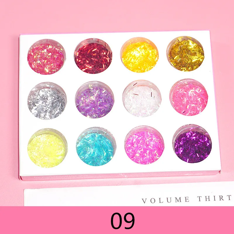 

12 Colors DIY Nail Laser Flash Powder Drip Glue With Gold Onion Sequins Small Fish Color Beads Bright Powder Super Flash