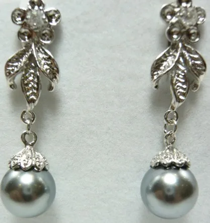 

Free shipping@@ Gift - natural sallei nanyang pearl grey 10mm shell bead drop earring flickered