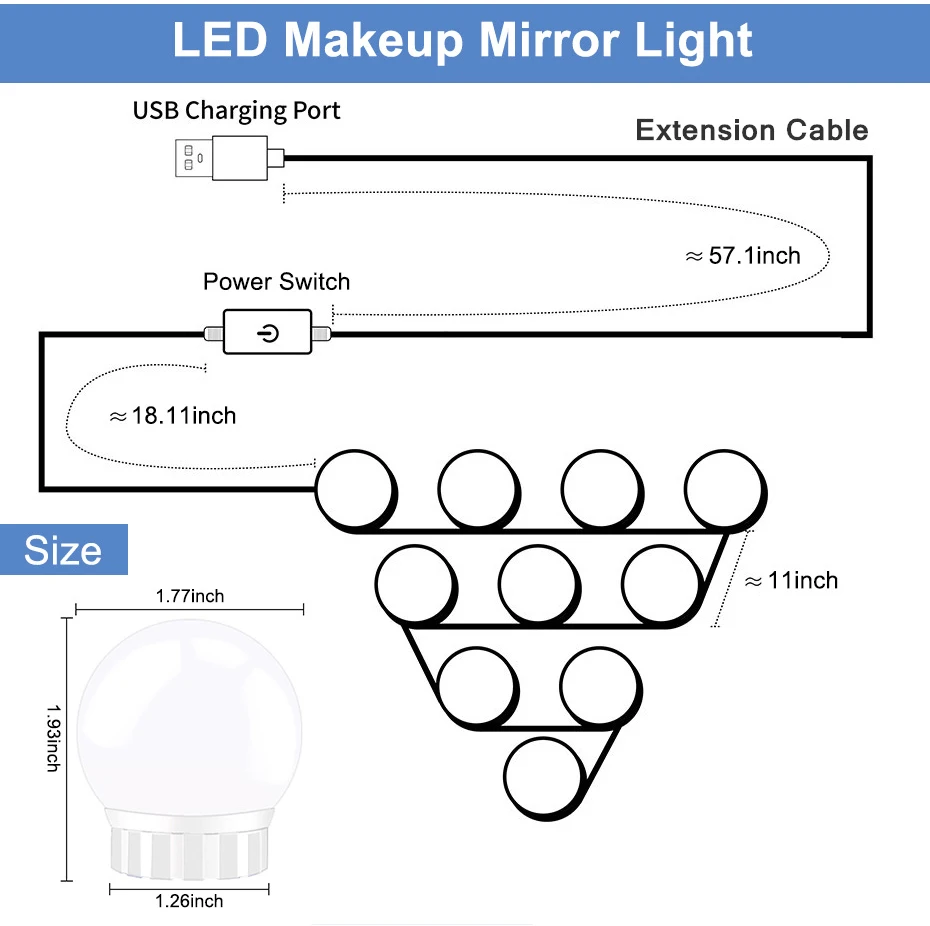 USB Charging Port 6/10/14 Led Light Bulbs For Mirror With Touch Dimmer DC 5V Makeup Vanity Light Mirror Bulbs Table Make-Up Lamp